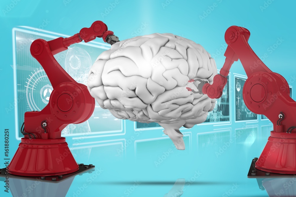 Poster composite 3d image of red robot arm with claw