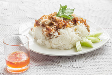 Fry chicken rice thai style. thai food