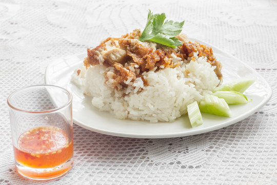 Fry chicken rice thai style. thai food