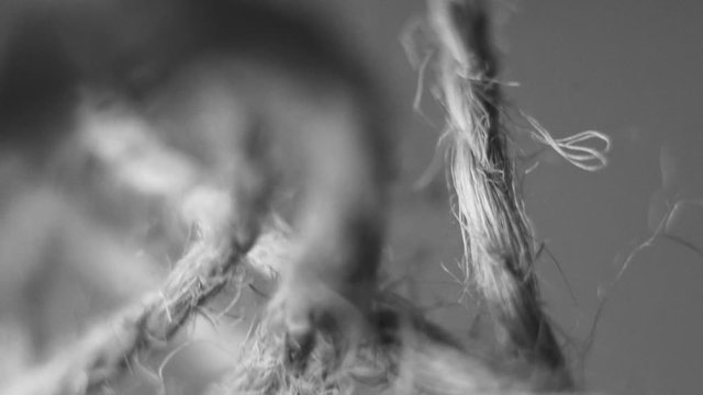Ball of thread microscopic reel up. Knitting hobby leisure time. B-roll of twisted fibers.