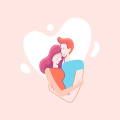 Vector flat linear illustration - happy couple in love