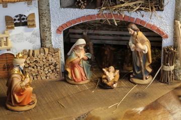 Traditional nativity scene with the Holy Family and the baby Jes