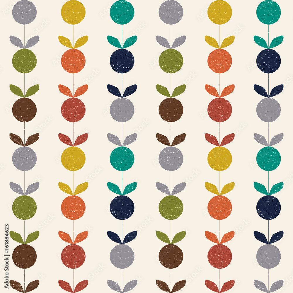 Aufkleber Modern vector abstract seamless geometric pattern with stylized flowers and leaves in retro scandinavian style.