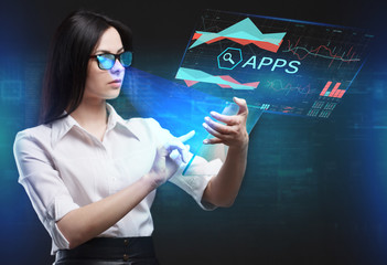 The concept of business, technology, the Internet and the network. A young entrepreneur working on a virtual screen of the future and sees the inscription: APPS