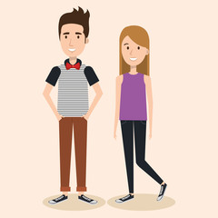 Young brunette man and blonde woman over light background vector illustration