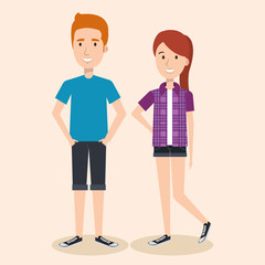 Fototapeta premium Young ginger man and woman over light background vector illustration