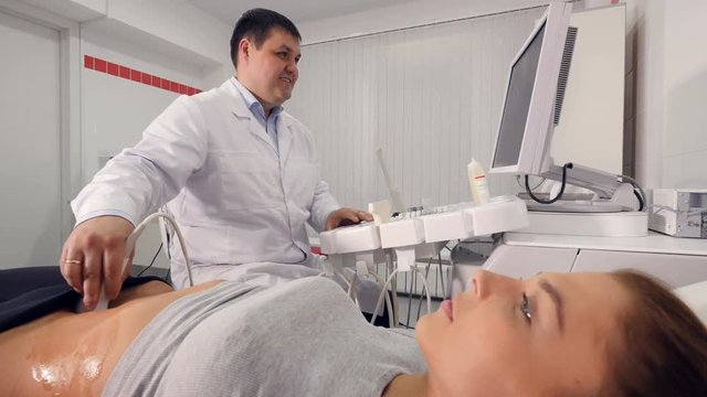 Aerial of ultrasound examination of the abdominal cavity 