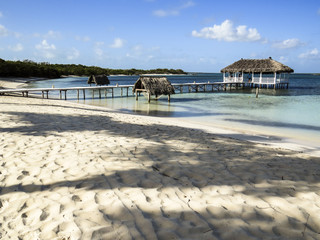 Paradise beach in Cayo Santa Maria, Cuba. View of a perfect desert coast with white sand and blue turquoise sea.