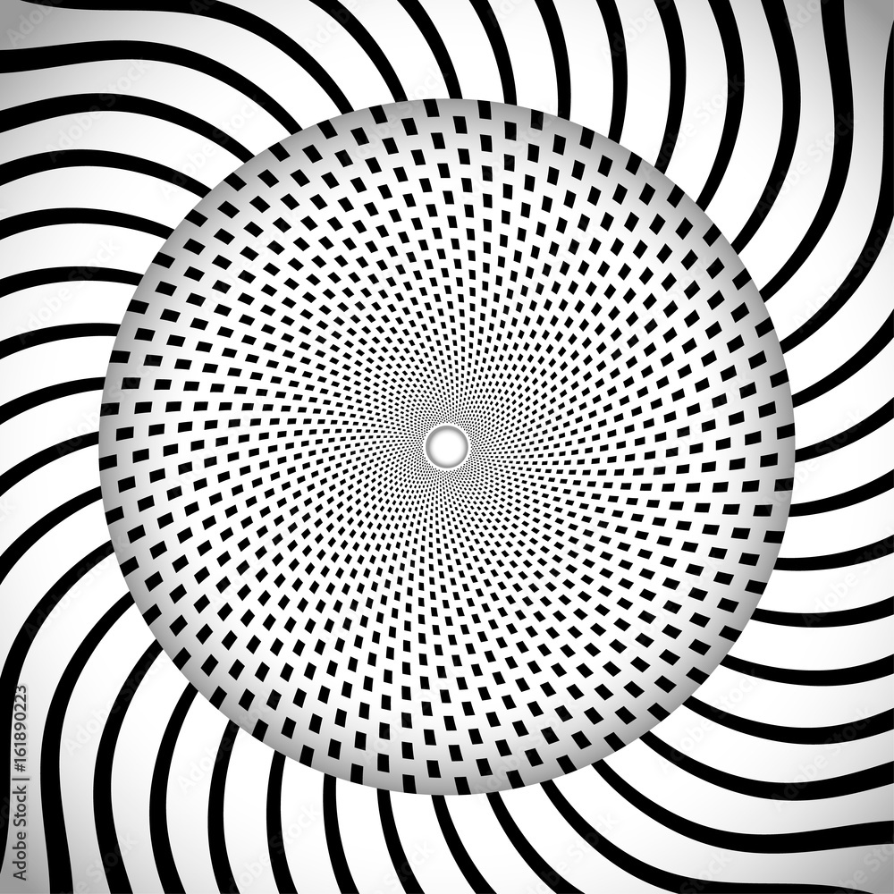 Wall mural radiating concentric circle op art backdrop. optical illusion abstract vector background