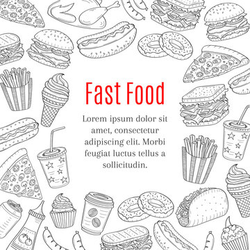 Fast food hand drawn vector background