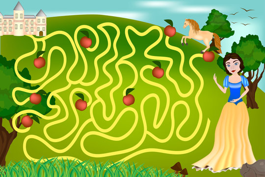 Maze game for children - The Princess is looking for the Prince's castle
