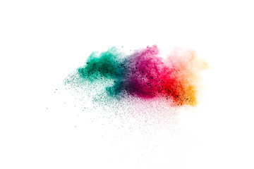 abstract powder splatted on white background,Freeze motion of color powder exploding