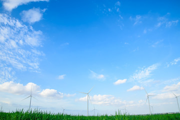 Wind turbine farm with blue sky, wind mill view, Green energy, Nature energy, Alternative power - 161891042