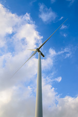 Wind turbine farm with blue sky, wind mill view, Green energy, Nature energy, Alternative power