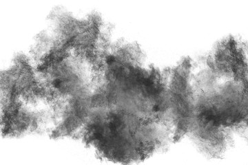 abstract powder splatted on white background,Freeze motion of black powder exploding.