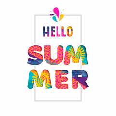 Hello summer color text quote in fun paper cut art