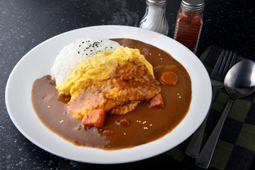 Rice with omelette curry.