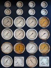 Round industrial dials and sensors in vintage retro style