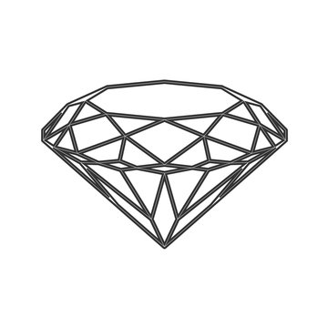 Diamond icon. Vector Illustration. Shiny crystal sign. Brilliant stone. Black stroke isolated on white background. Fashion modern design.Flat element. Symbol gift, jewel, gem or royal, rich.