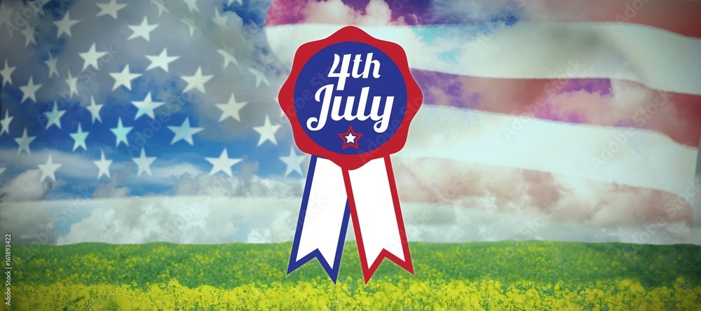 Poster composite image of close up of badge with 4th july text