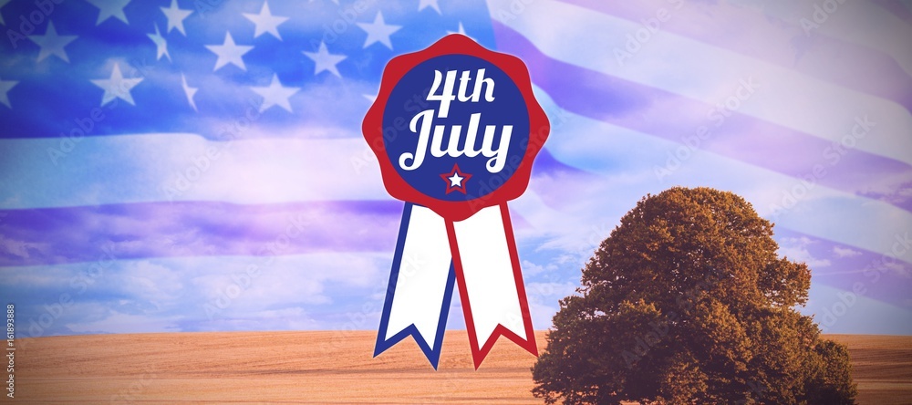 Poster composite image of close up of badge with 4th july text