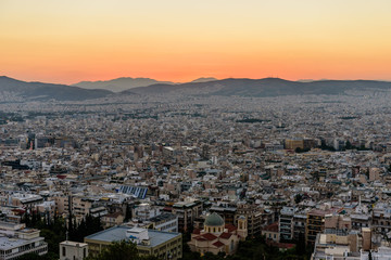 Fototapeta premium Sunset view of Athens from Lycabettus hill, Athens, Greece