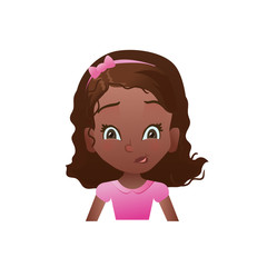 Confused african  girl face with cartoon female emoji icon or avatar vector illustration