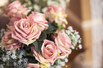 Wonderful luxury wedding bouquet of different flowers. Decorate flowers for wedding