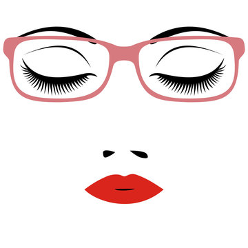 Woman beautiful closed eyes with glasses.  vector illustration.