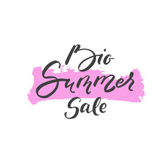 Big summer sale lettering on pink stain. Vector hand drawn illustration for greeting cards, posters and flyers.