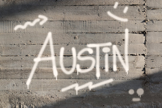 Austin Word Graffiti Painted on Wall