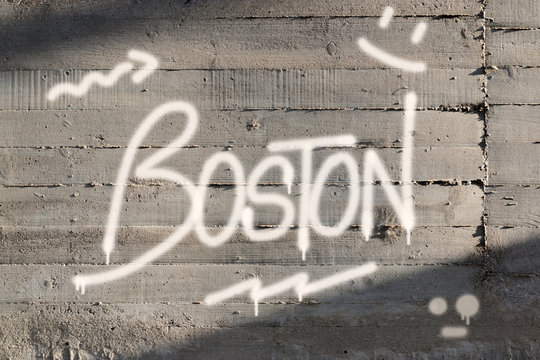 Boston Word Graffiti Painted on Wall