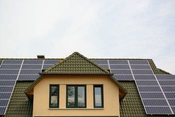 Solar energy panels on roof of house