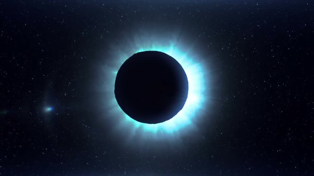 Blue futuristic solar eclipse in space