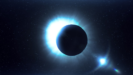 Blue futuristic solar eclipse in space