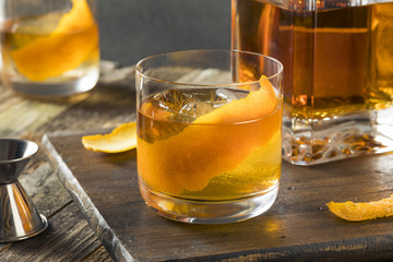 Cold Alcoholic Old Fashioned Bourbon Whiskey Cocktail