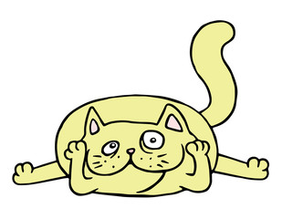 Cute yellow cat in love. Vector illustration.