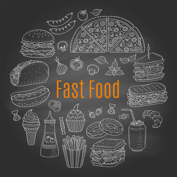 Vector sketch illustration of fast food circular shaped