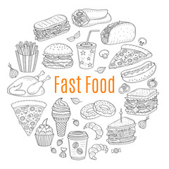 Vector sketch illustration of fast food circular shaped
