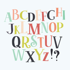 Colorful vector alphabet in vintage style.