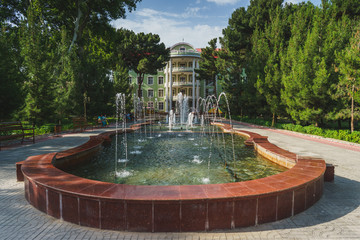 Khujand, Tajikistan, 17 june 2017: Bahoriston hotel in Tajikistan, building facade summer