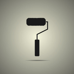 roller brush icon in flat black and white style