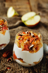 Caramelized apples pecan greek yogurt parfait