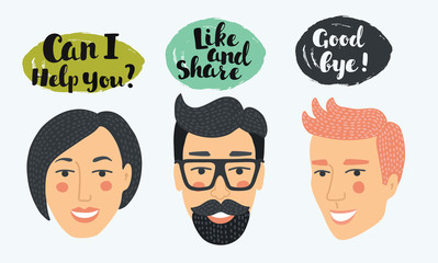 Three beautiful girls' faces and lettering 