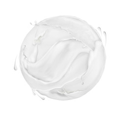 Round sphere made of milk or cream splashes on white background