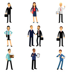 Businesspeople in corporate clothing set, working people characters vector Illustrations