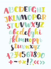 Cute textured sticker alphabet, vector illustration