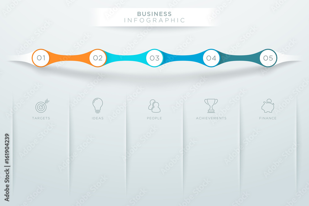 Poster steps 1 to 5 with space for text colorful infographic b