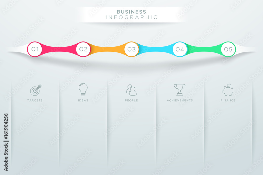 Aufkleber steps 1 to 5 with space for text colorful infographic c