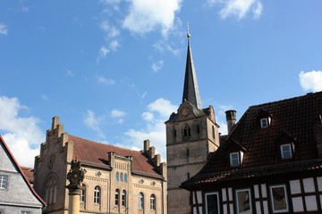 Fototapeta na wymiar Medieval Historic cityscape with church